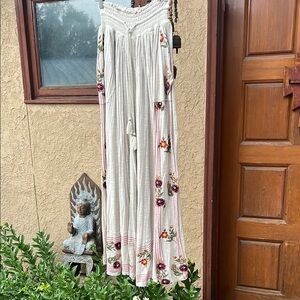 Free People Floral Embroidered Wide Pants